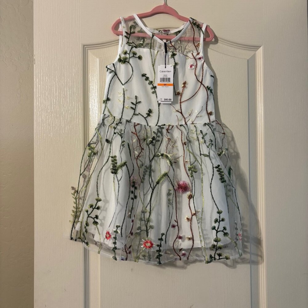 NWT Calvin Klein Little Girls Embroidered Garden Sleeveless Dress SZ 6X